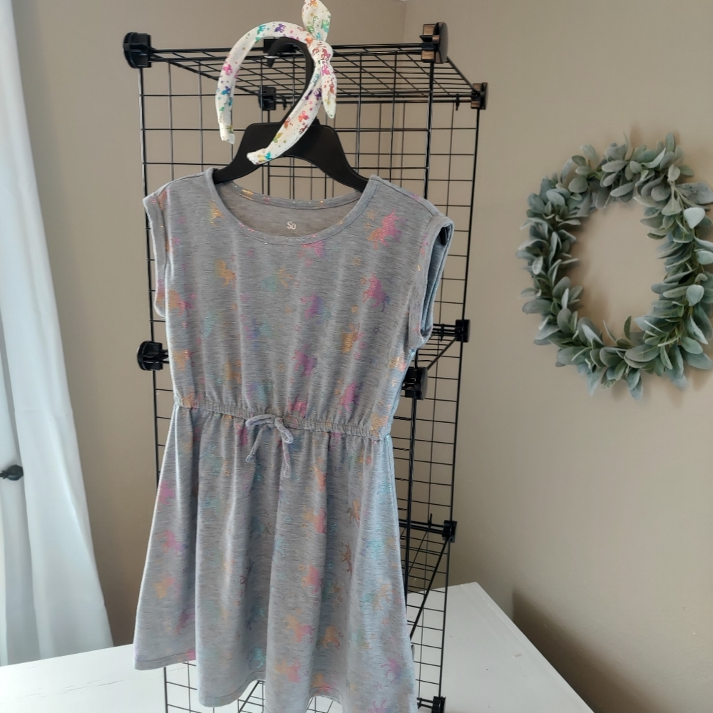 Girls (7/8) Unicorn Skater Dress w/ headband